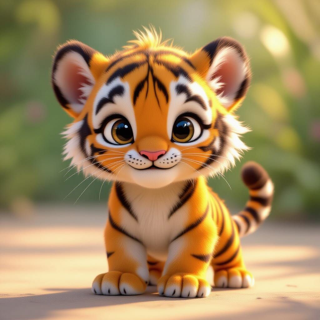 Adorable Baby Tiger Cub in 3D Comic Style