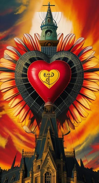 sacred heart Hot air balloon in the sky