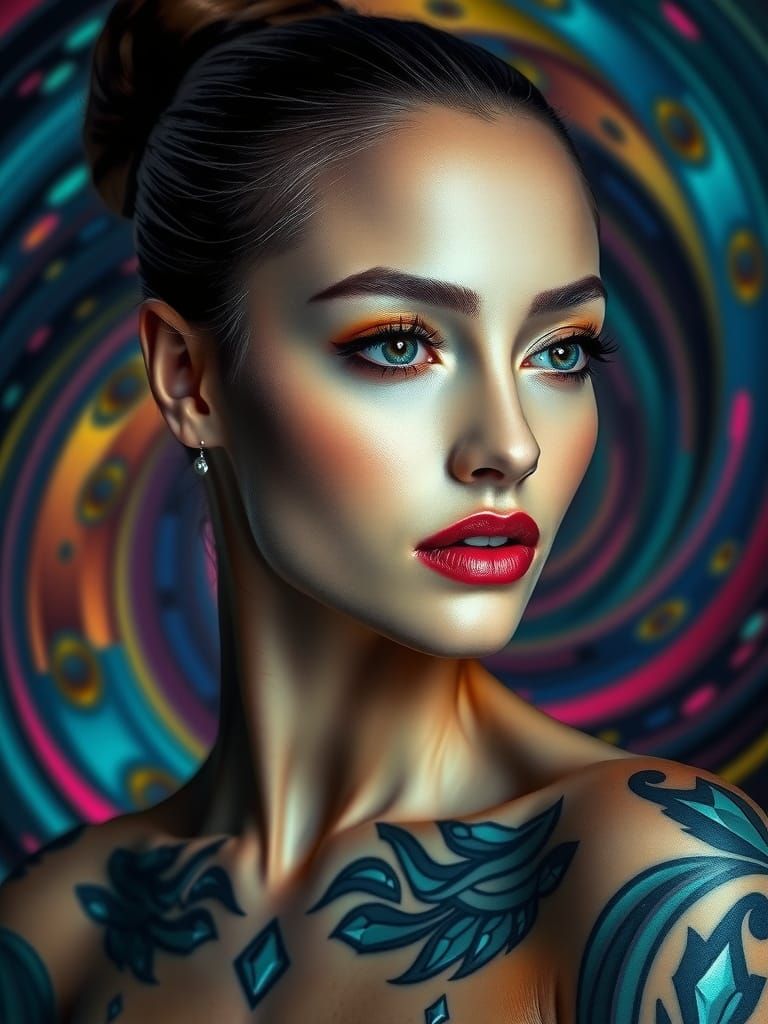 Hyperrealistic Portrait of a Woman with Diamond Tattoos