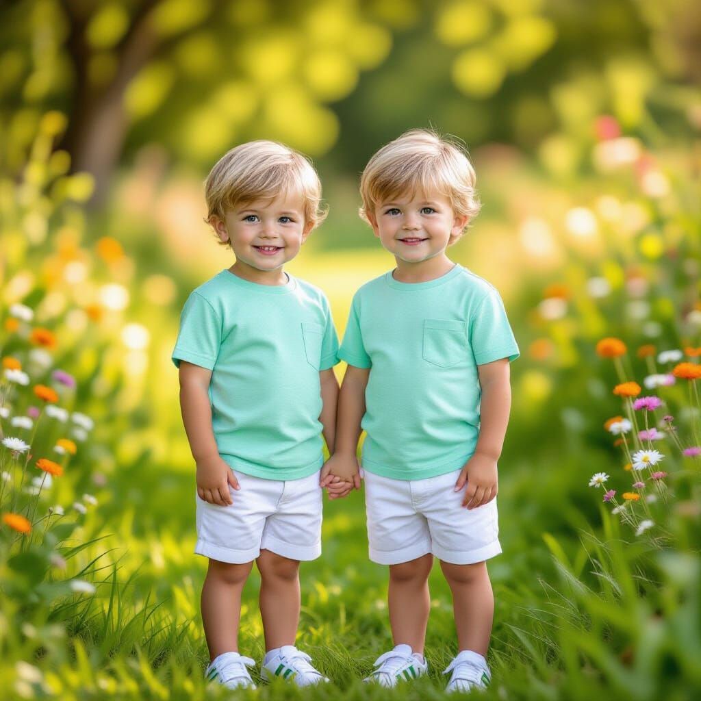 Twin Boys in Summer Outfits Portrait