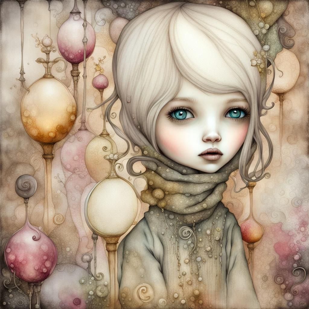 A wonderful girl   Surreal, alcohol ink, faded semi transpar...