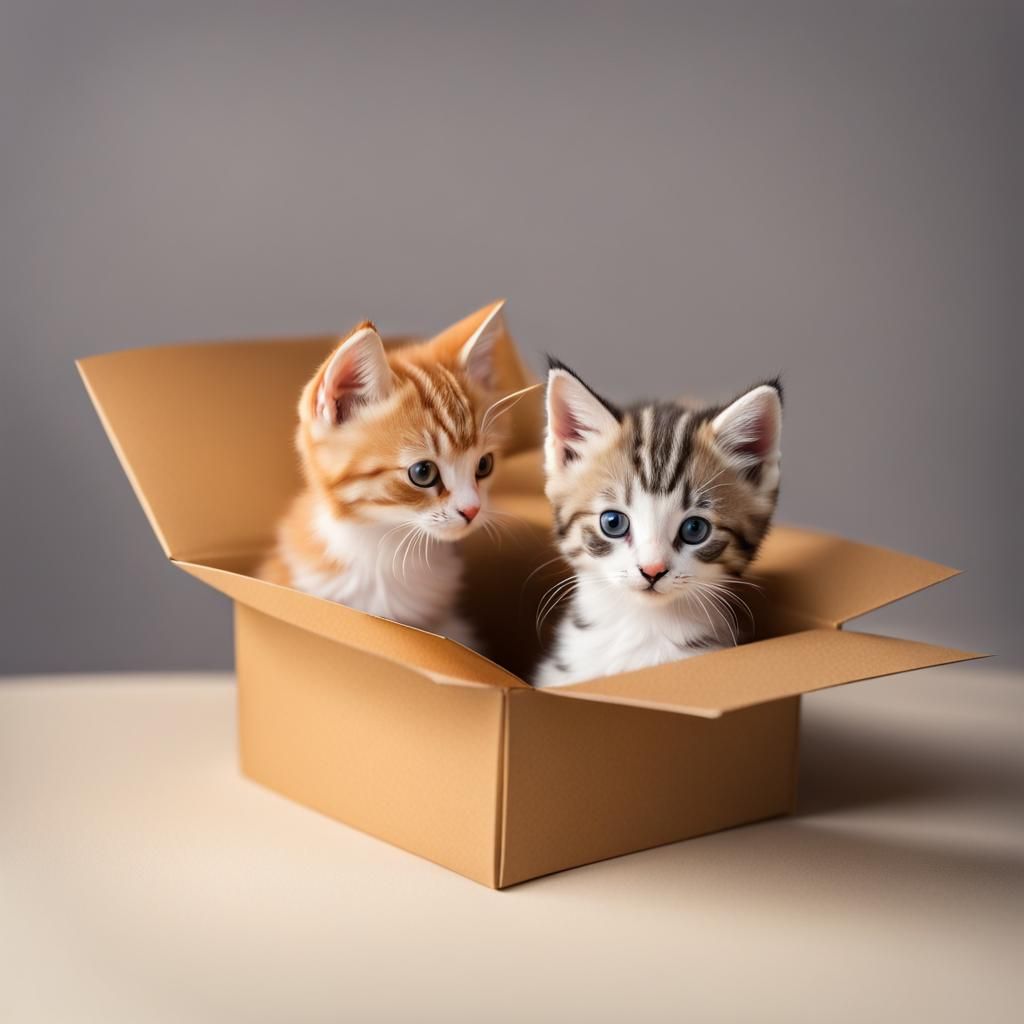 two kittens playing in a box