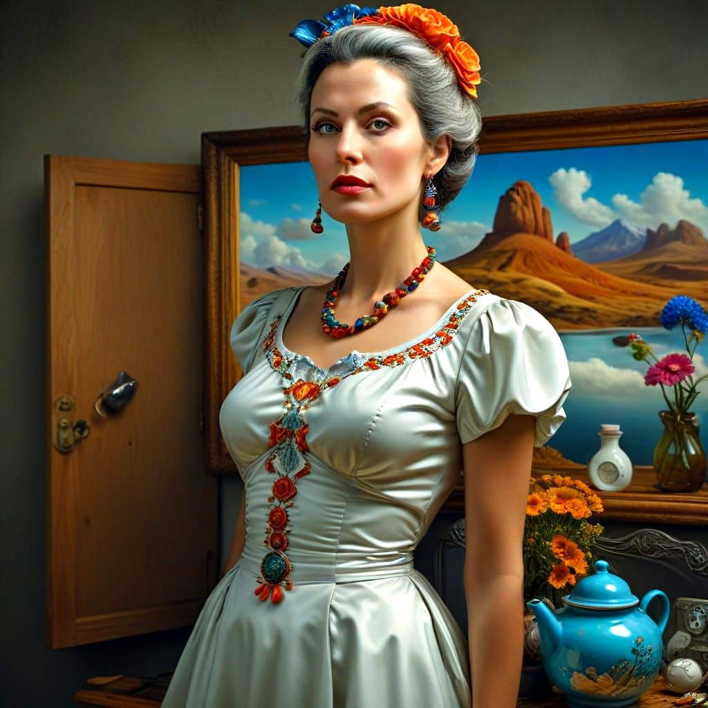 Surreal Still Life with Hyperrealistic Lady in a Dreamlike L...