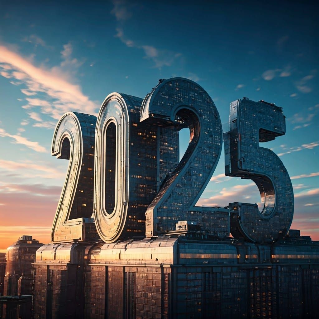 Futuristic Metropolis Born from Number 2025 in Neon Spectacl...