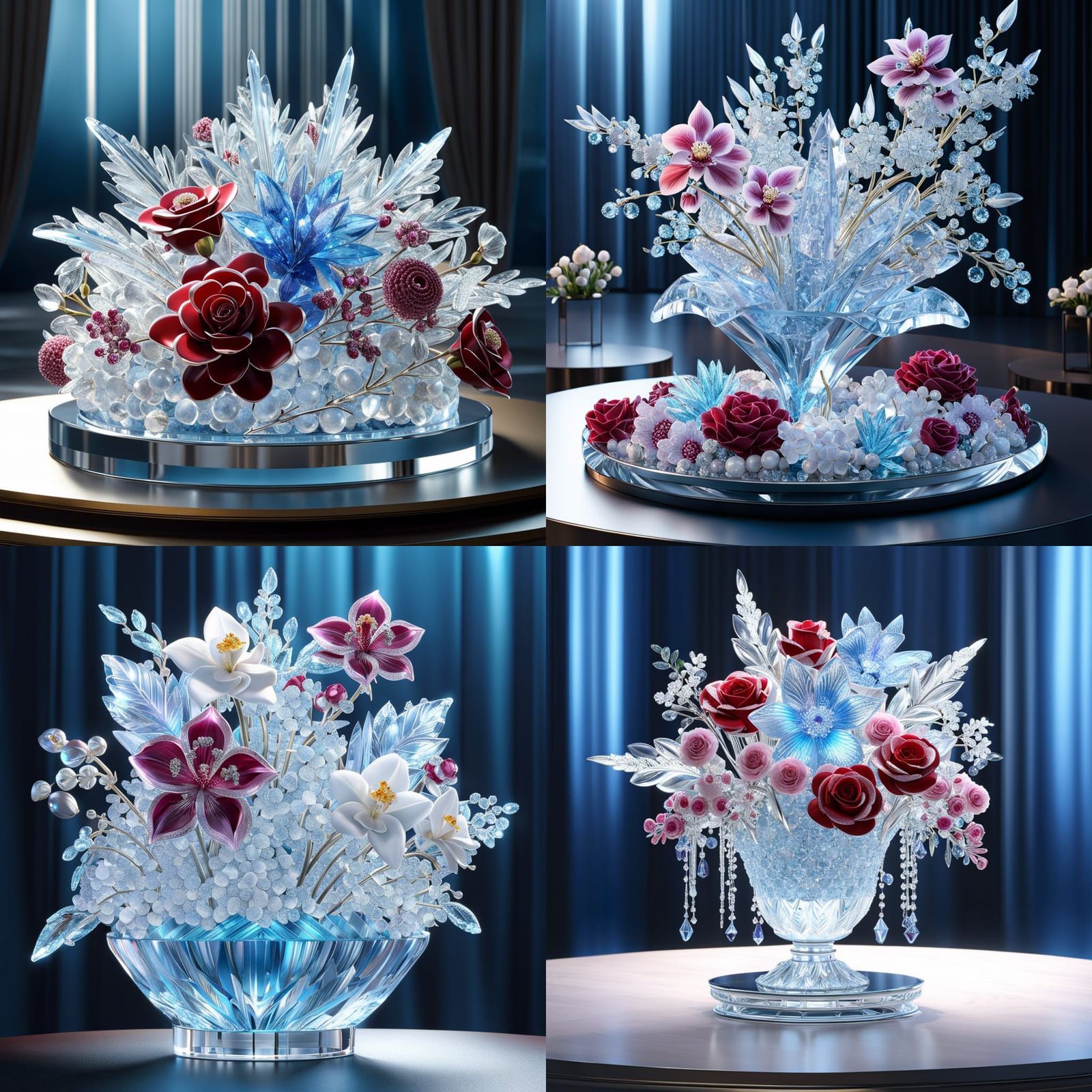 asymmetric 3d_render of frozen wedding ice flower bouquet ma...