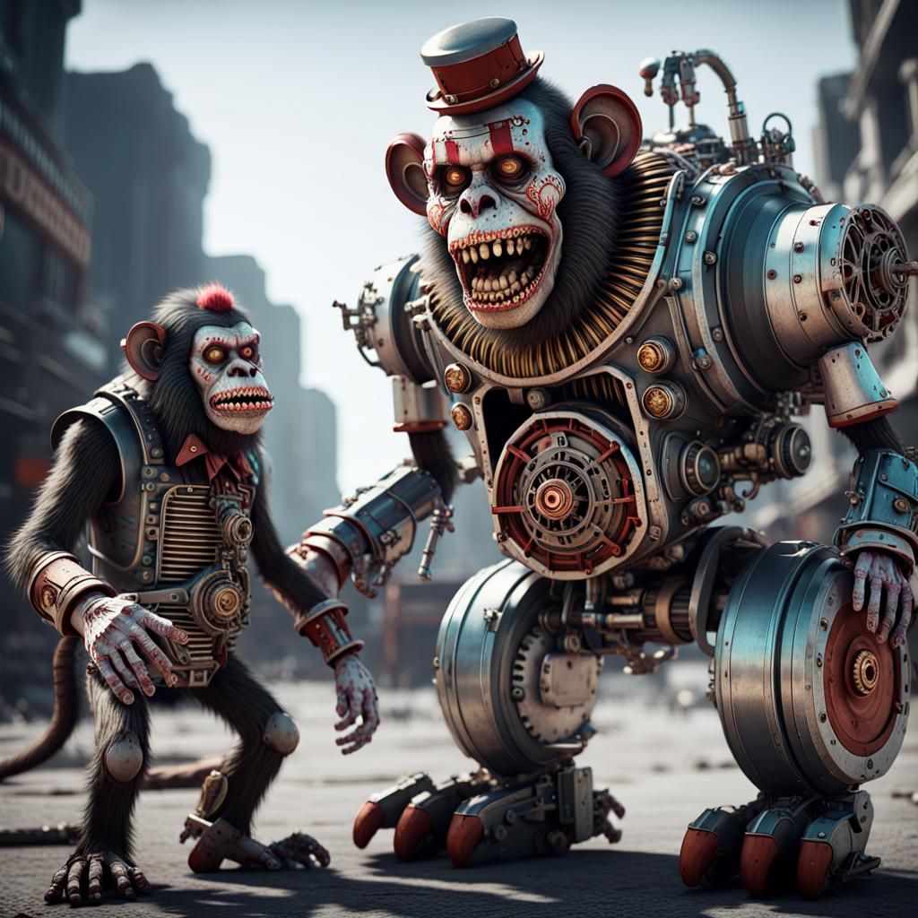 Zombie Monkey Monster Clown Organ Grinder And his Zombie Mon...