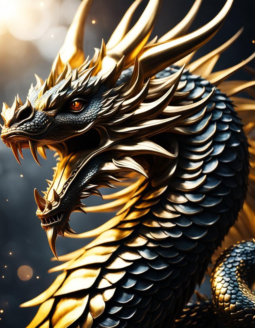 Gold-black-floral-scale-golden celestial Dragon - AI Generated Artwork ...