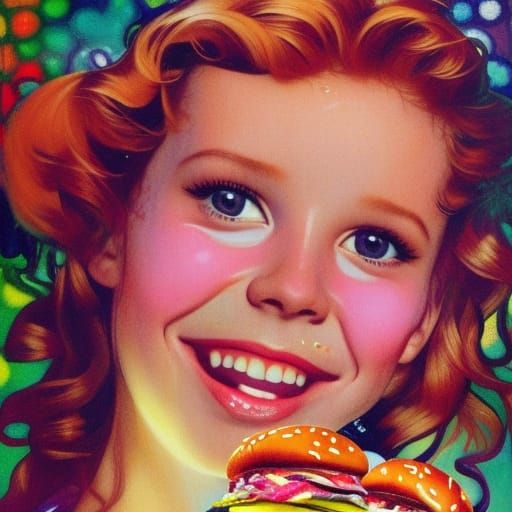 Hyperrealistic Young Woman with McDonald's Hamburger