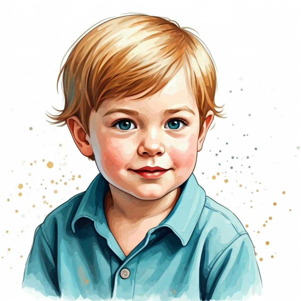 Charming Watercolor Portrait of a Happy Boy
