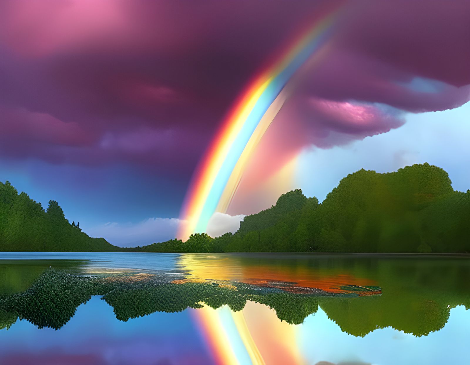 Rainbow + reflection in a lake #3 - AI Generated Artwork - NightCafe ...