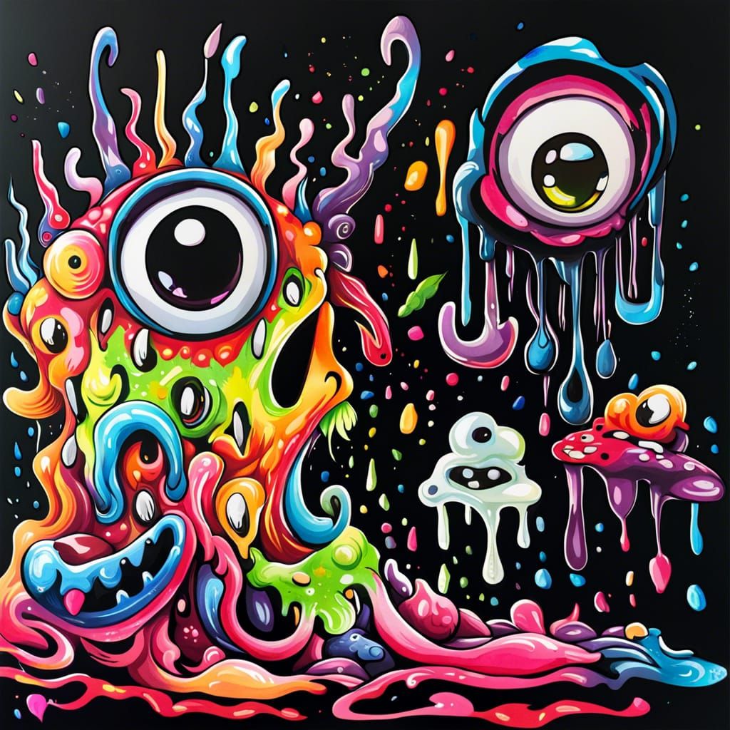 big eyed, ink splat monster, graffiti art, splash art, spray paint, oil ...