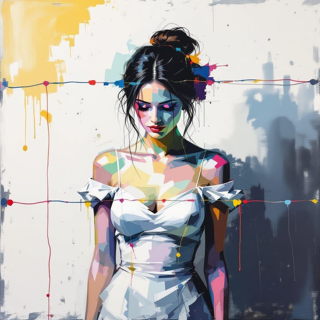 her shape clings like paint/ paintdrops trace the lines of string / viewers lose their thoughts