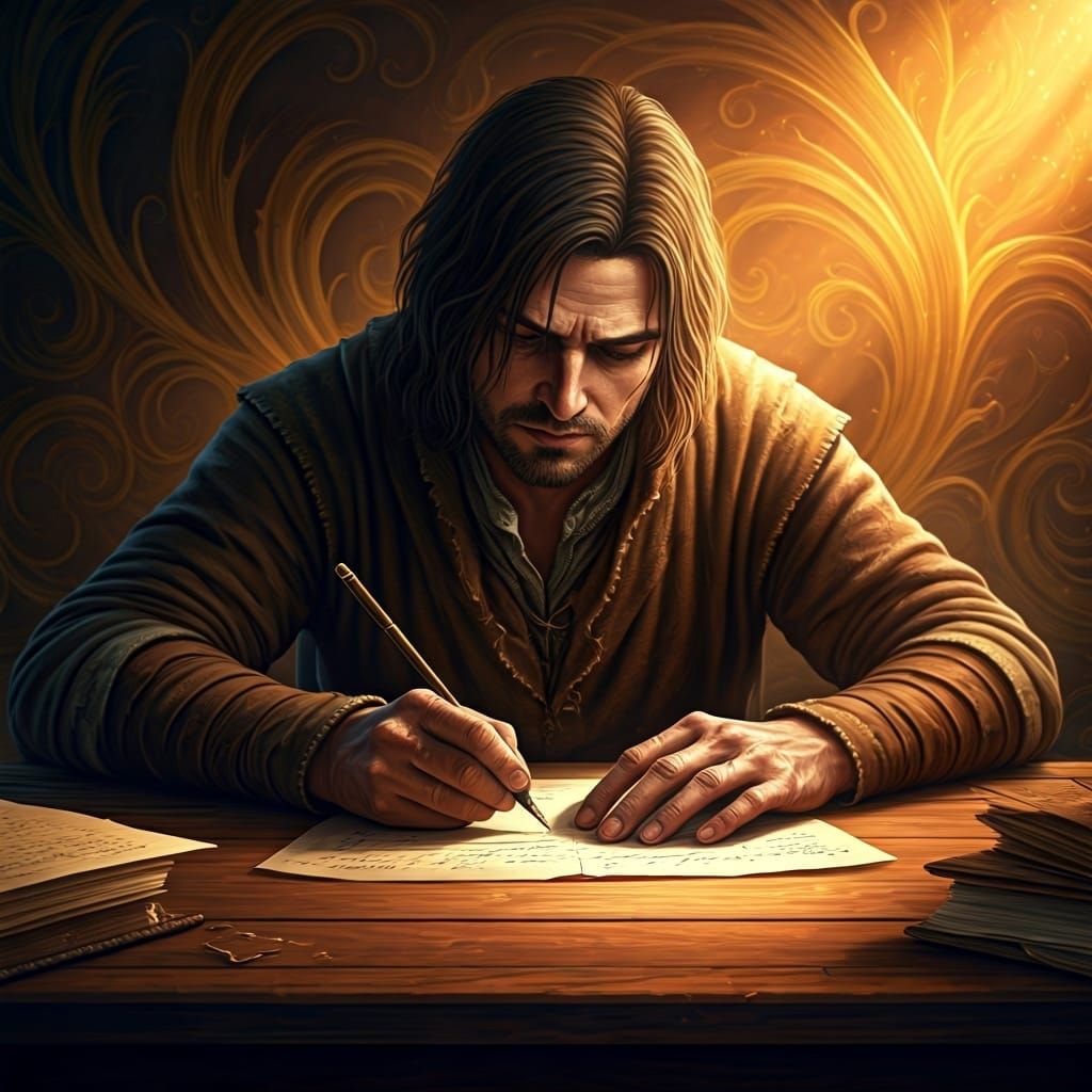 Writer Immersed in Fantasy Concept Art