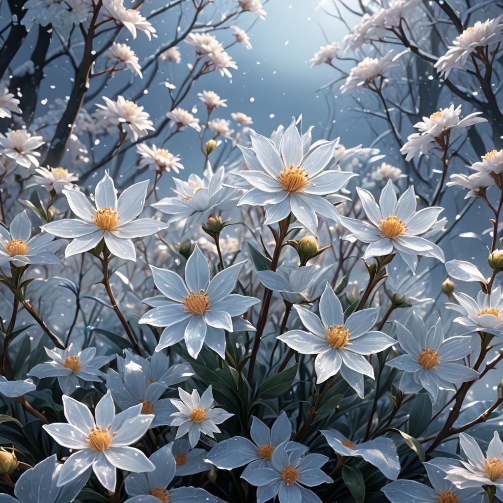 Detailed 3D Anime Ice Flowers in 8k Resolution