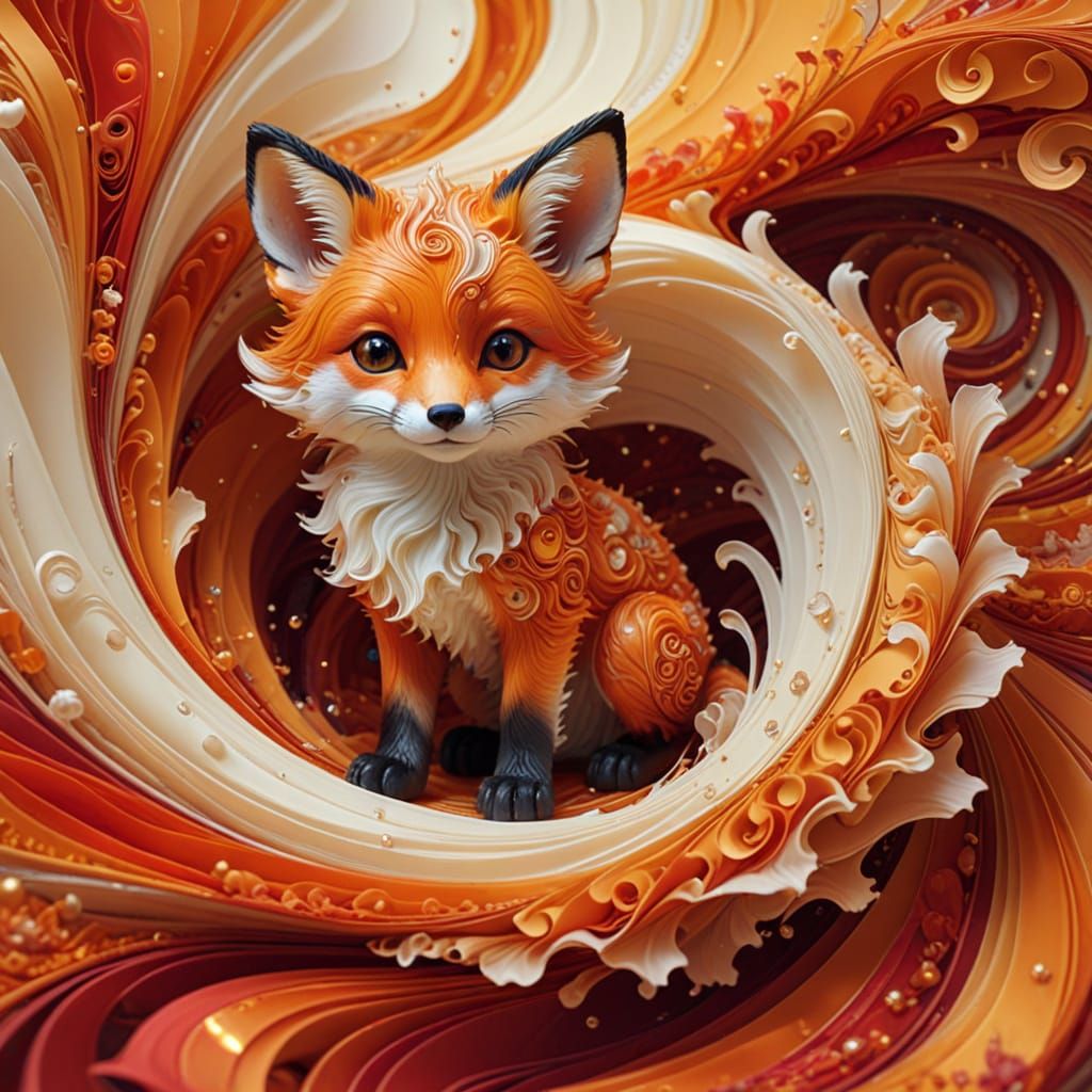 Abstract Silk Fox in Holographic Astral Style