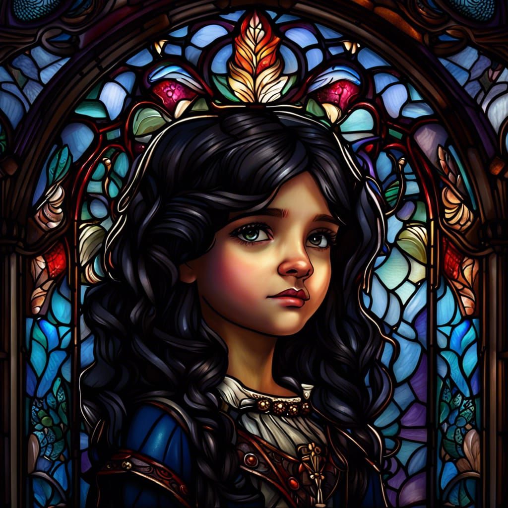 Gorgeous stained glass of a beautiful little Victorian girl ...