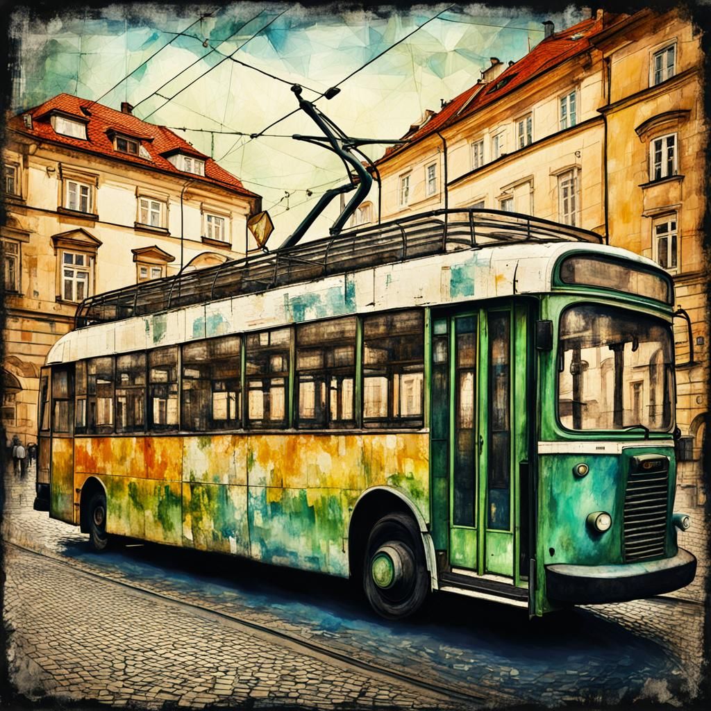 Trolley bus at the strret in Prague