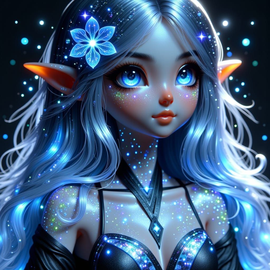 <lora:Triadic Stylecta Fx:1.0>, crystalline goddess, blue glowing flower eyes, long hair, detailed head and shoulders portrait, detailed int...