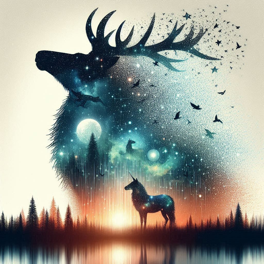 double exposure beautiful fantasy DALL-E 3 portrait landscape..