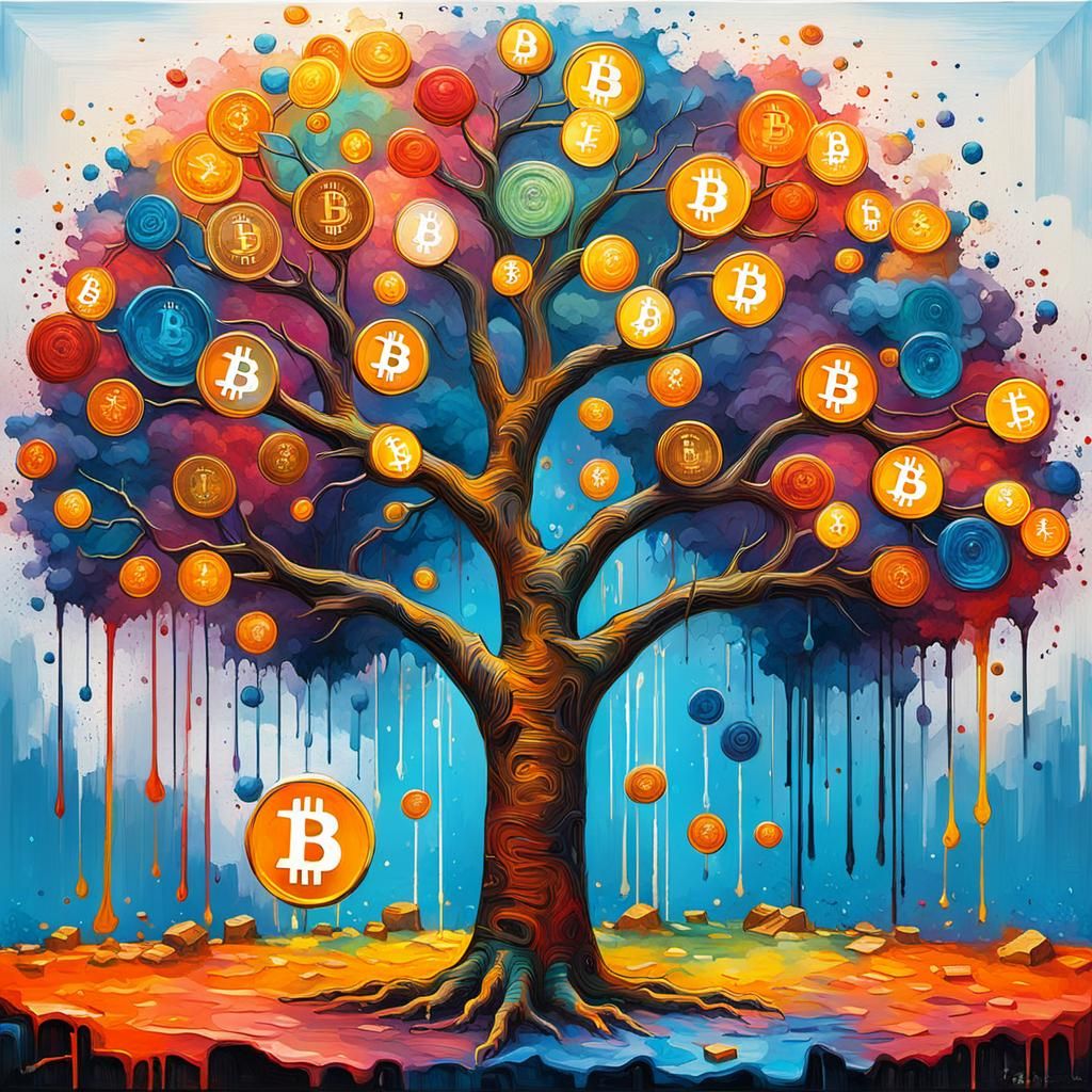 3D Bitcoin Merkle Tree neo-impressionism expressionist style...