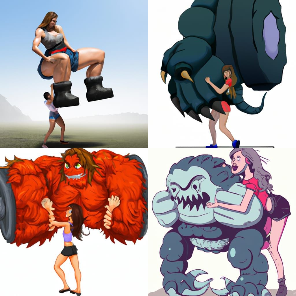 Hot girl in short carrying a heavy giant Monster - AI Generated Artwork -  NightCafe Creator