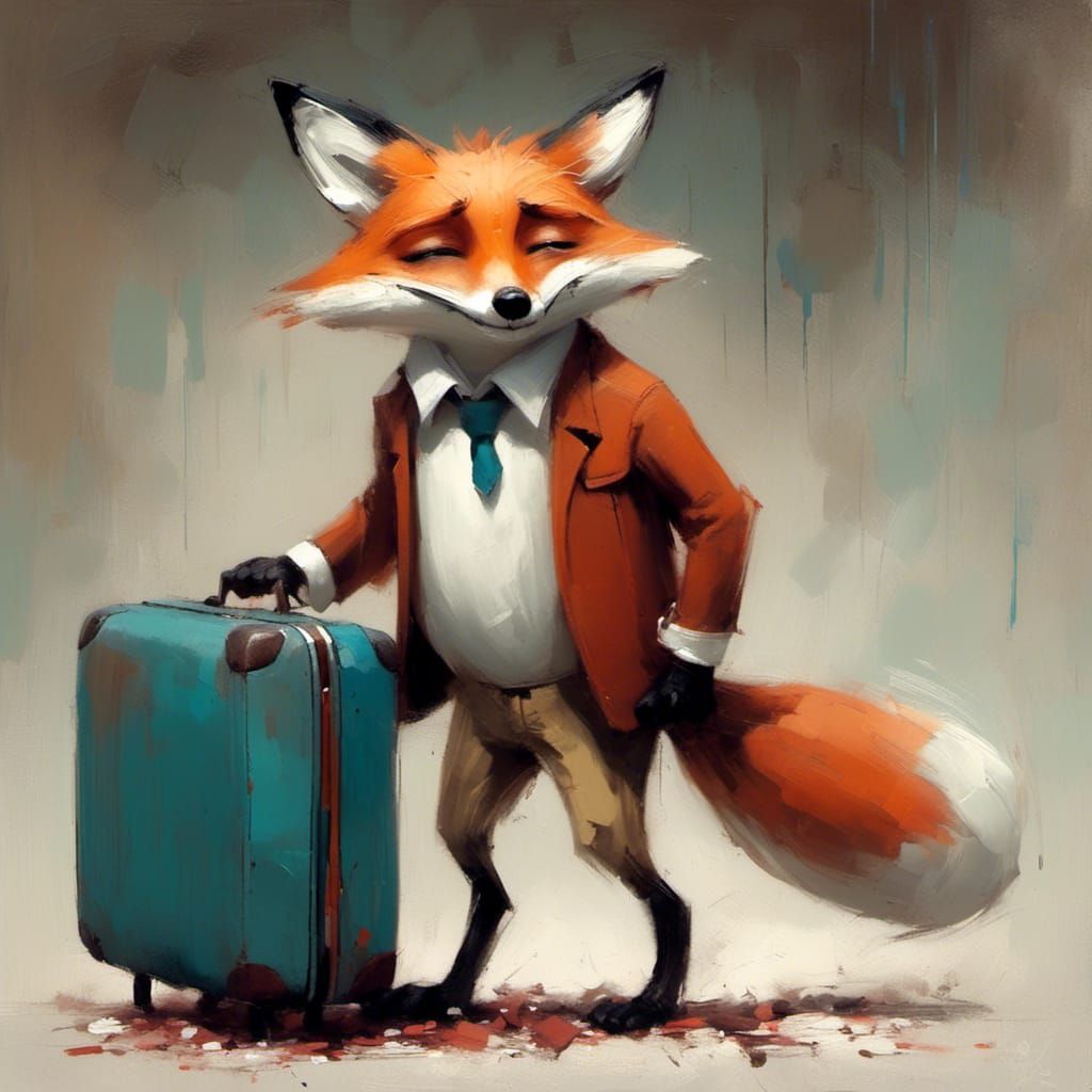 Sad Fox Waves Goodbye: Whimsical Painterly Art