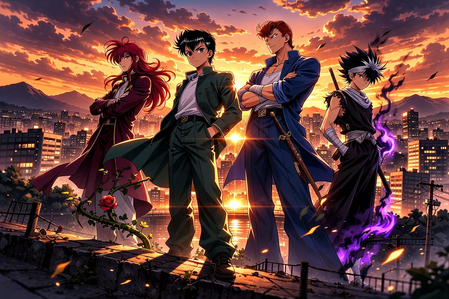 Kurama,Yusuke, Kuwabara and Hiei (Yuyu Hakusho)
