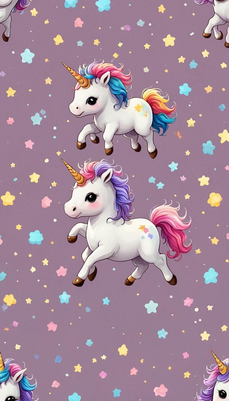 cute baby unicorn, Fluffy, kawaii, jumping, isolate backgrou...