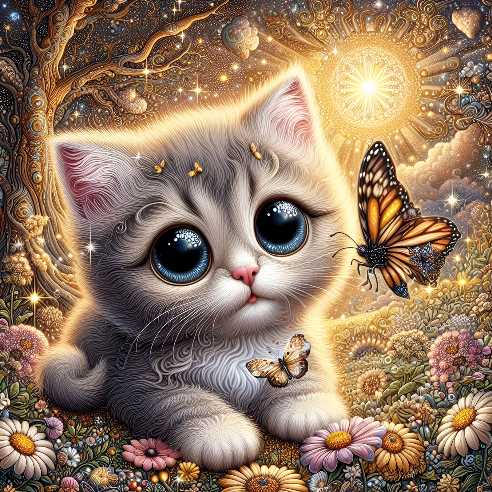 Kitten with Butterflies