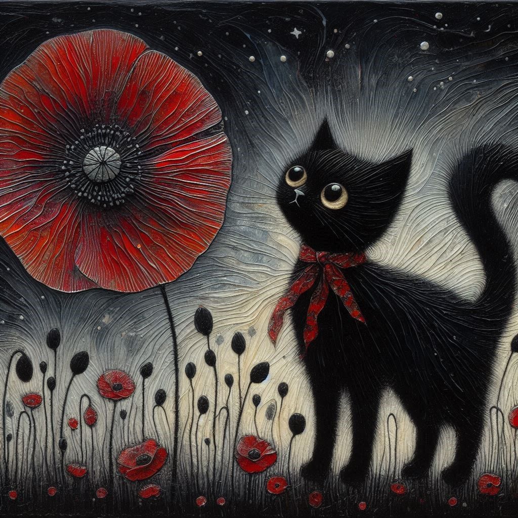 Cat and poppy