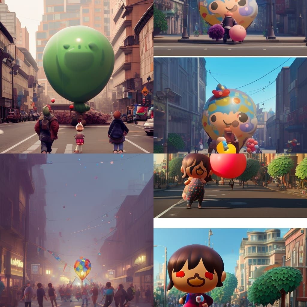 a giant ballon animal crossing the street