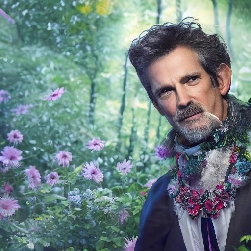 Bright Elf Portrait with Flowers in Hyperrealistic Style