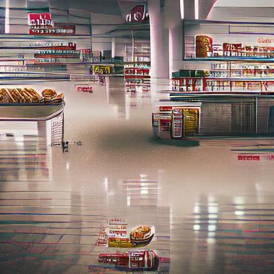 Empty grocery store in a dystopian world