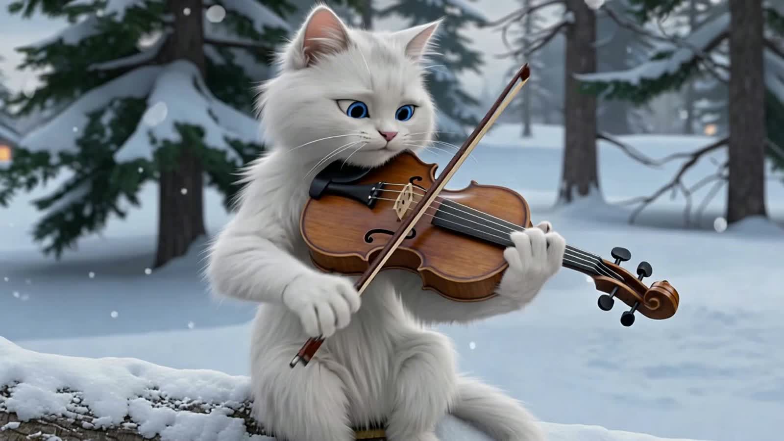 Violin playing in the Snowy Forest