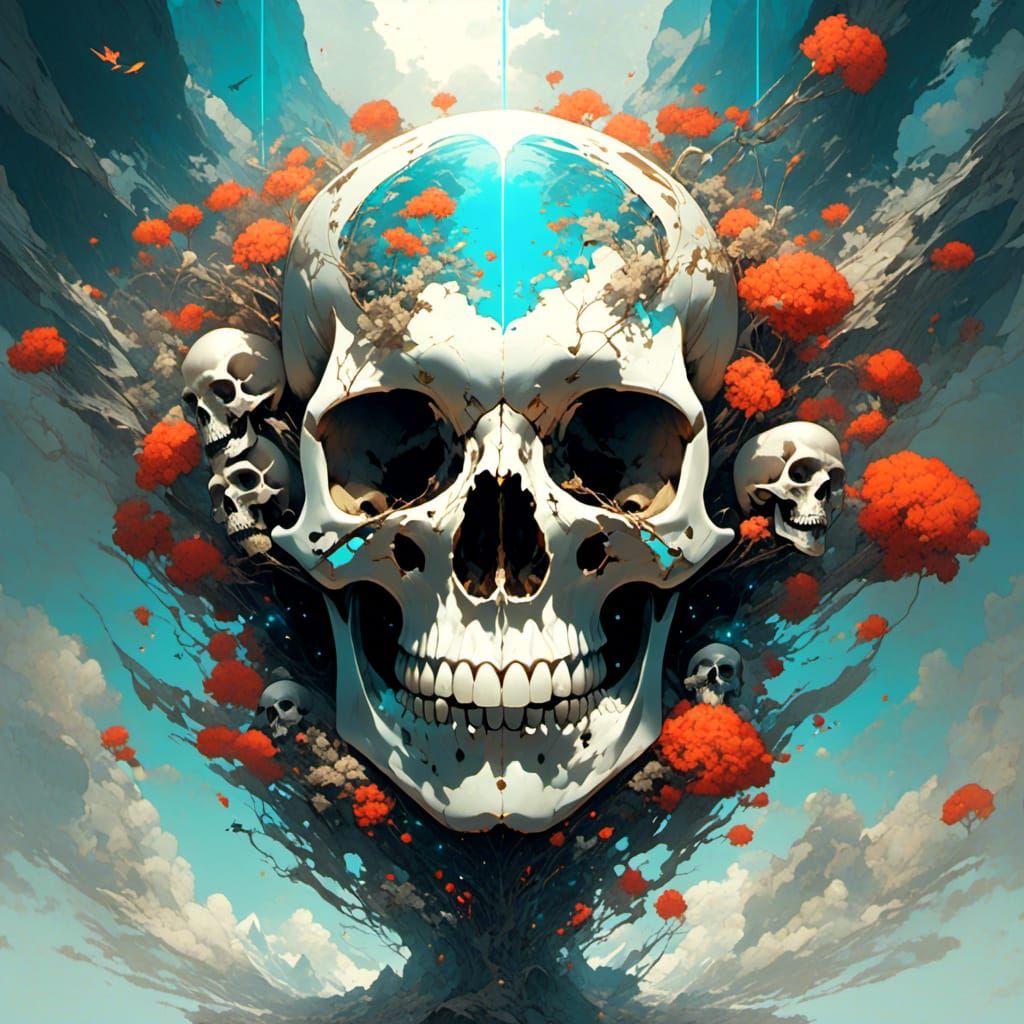 A floating skull rebuilding it's body with evil  (fix head) ...