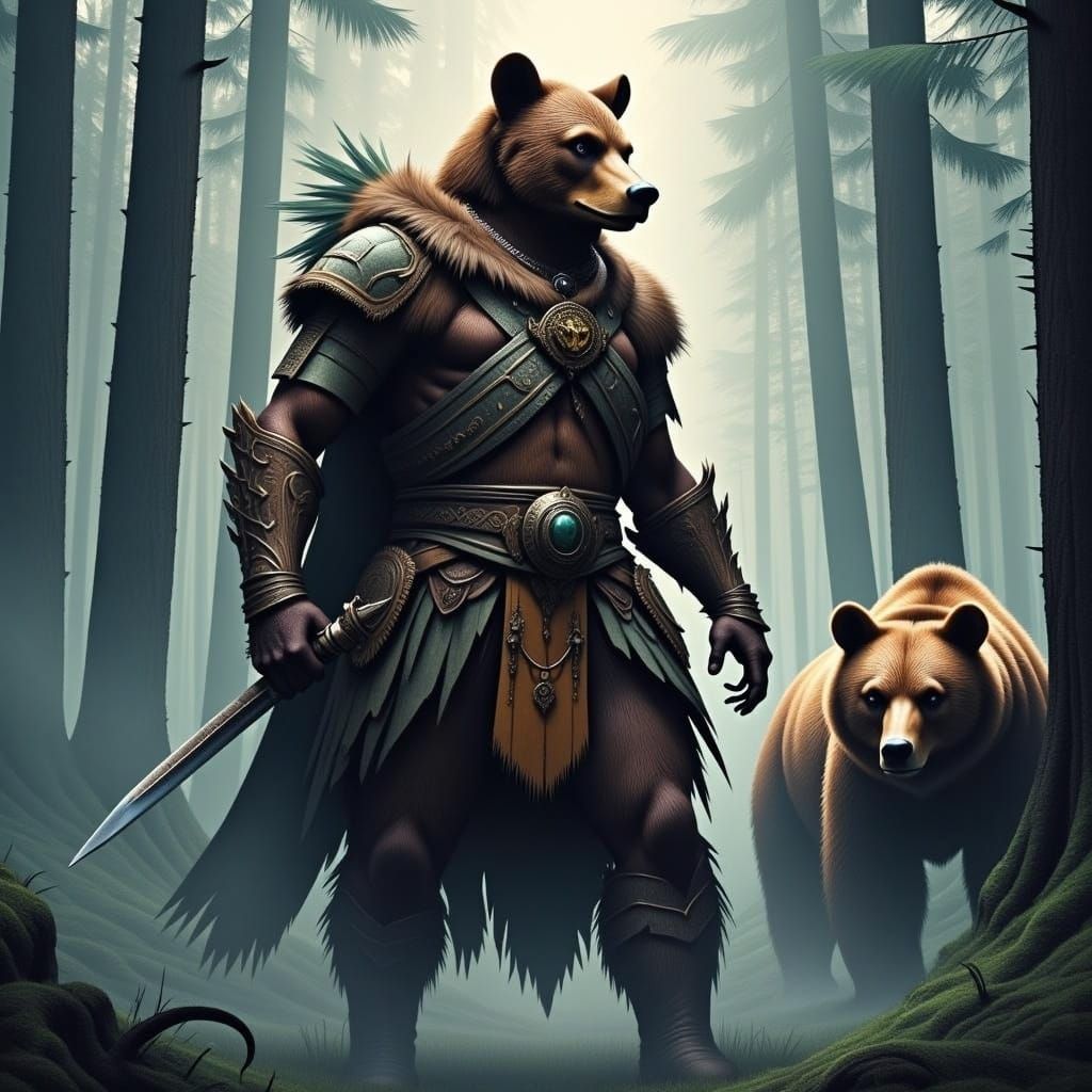  <lora:One by One Flux:1.0>bear warrior