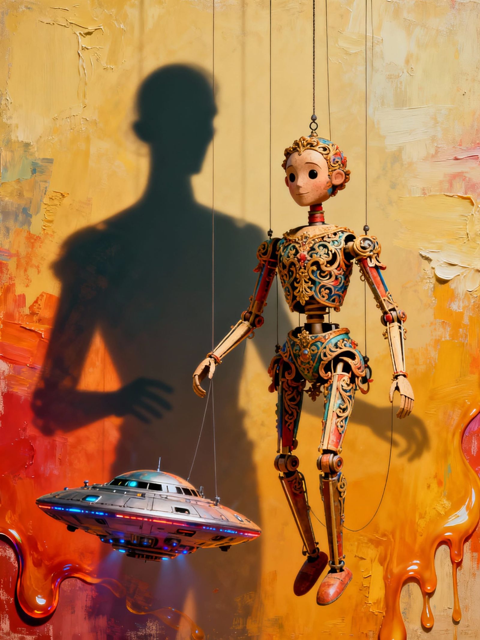 Spectral Marionette in Surreal Pop Art Digital Art