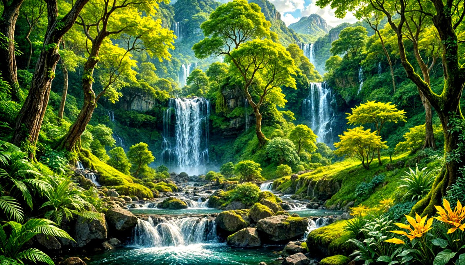 Surreal Landscape With Waterfall - 1, 2 & 3.  by @Quasihedron