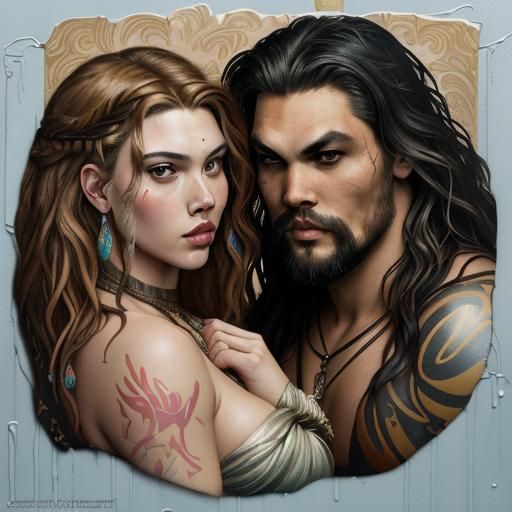 Jason Momoa and Scarlett
Johanson Pre-Raphaelite style. High...