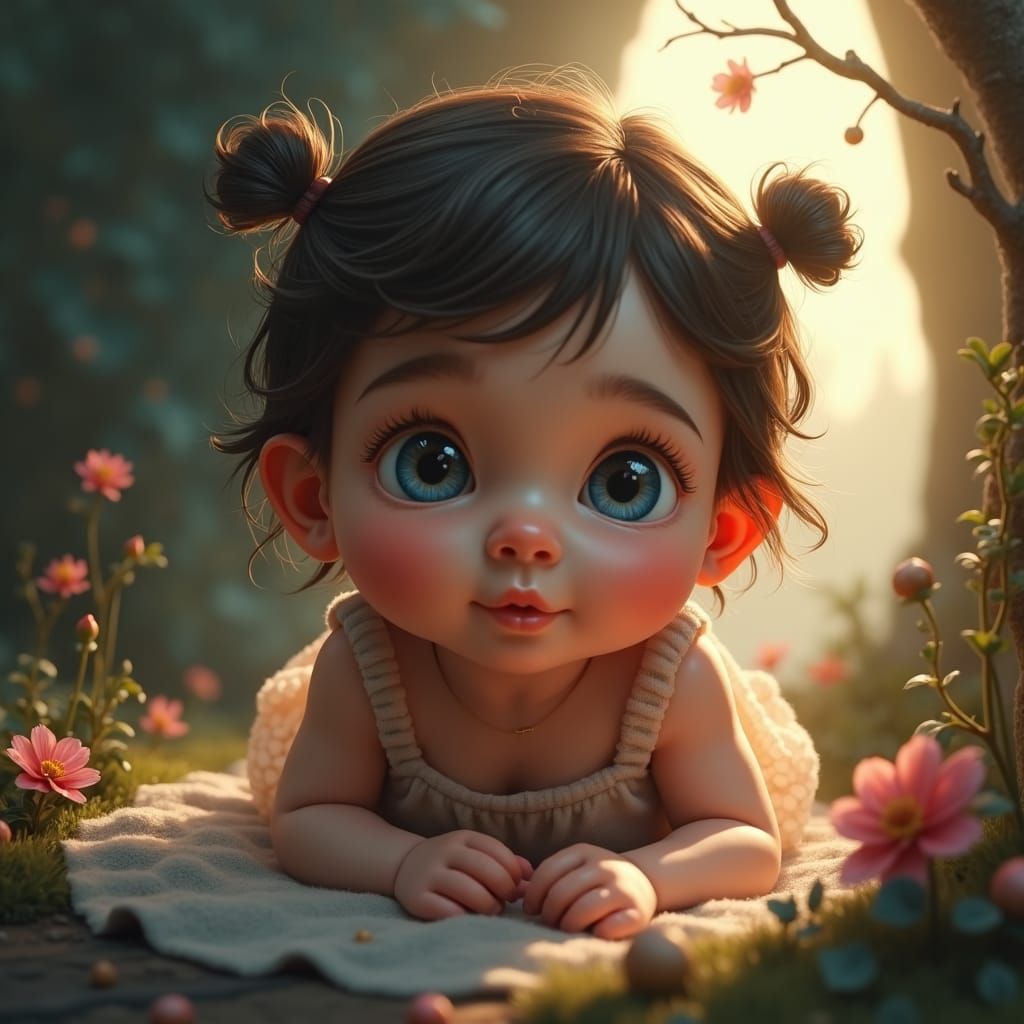 Mystical Baby Girl with Blue Eyes