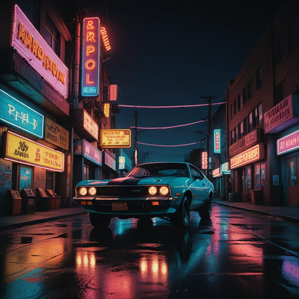 Synthwave Neon Retro Cinematic Film Still