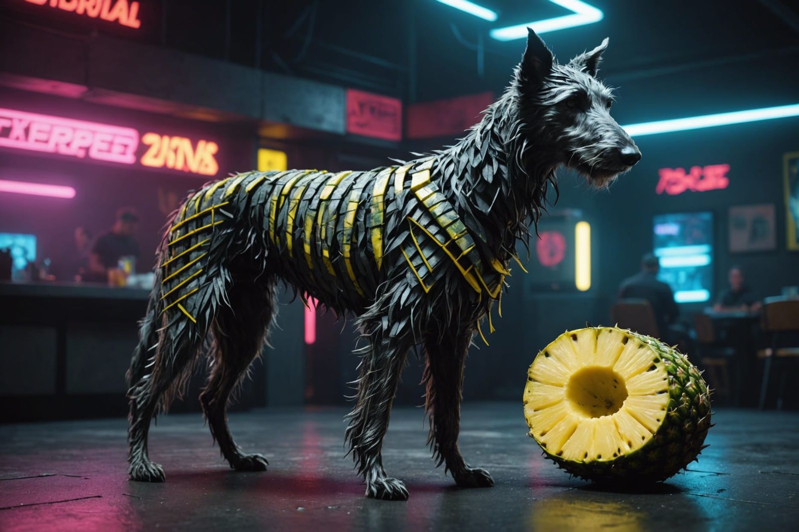 Scottish deerhound dog made of sliced pineapple cyberpunk 20...
