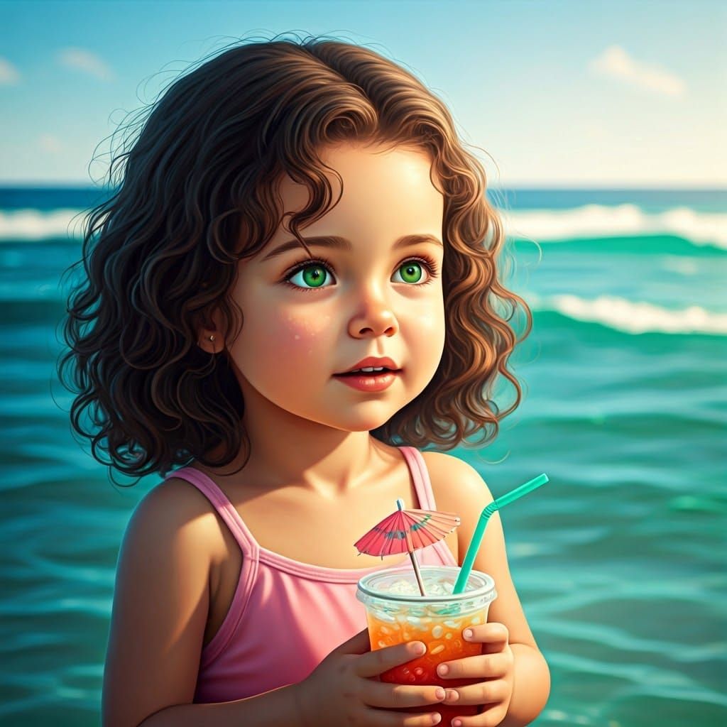 Little Girl Gazing at Ocean Waves: Fantasy Concept Art