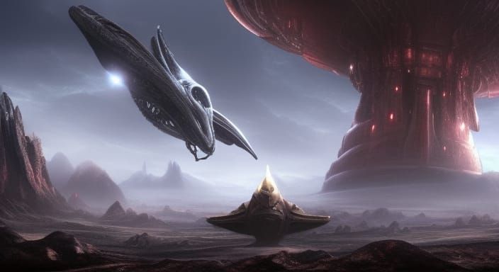 Cinematic fantasy landscape with alien ship - AI Generated Artwork ...