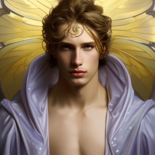 Extravagant angelic super male model princes of heaven gold accessories ...