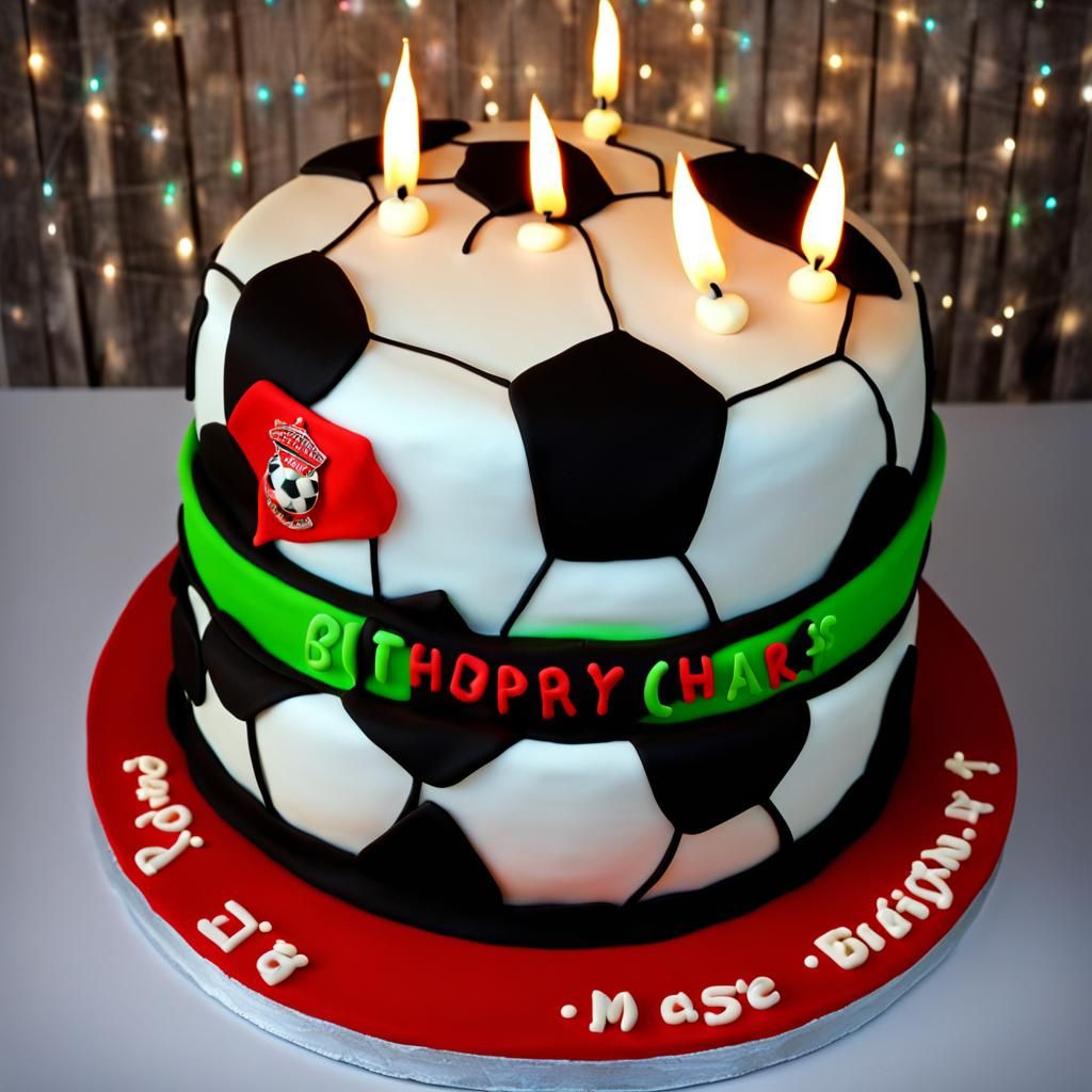 birthday cake, perfect fondant,  soccer, music, candles, dyn...