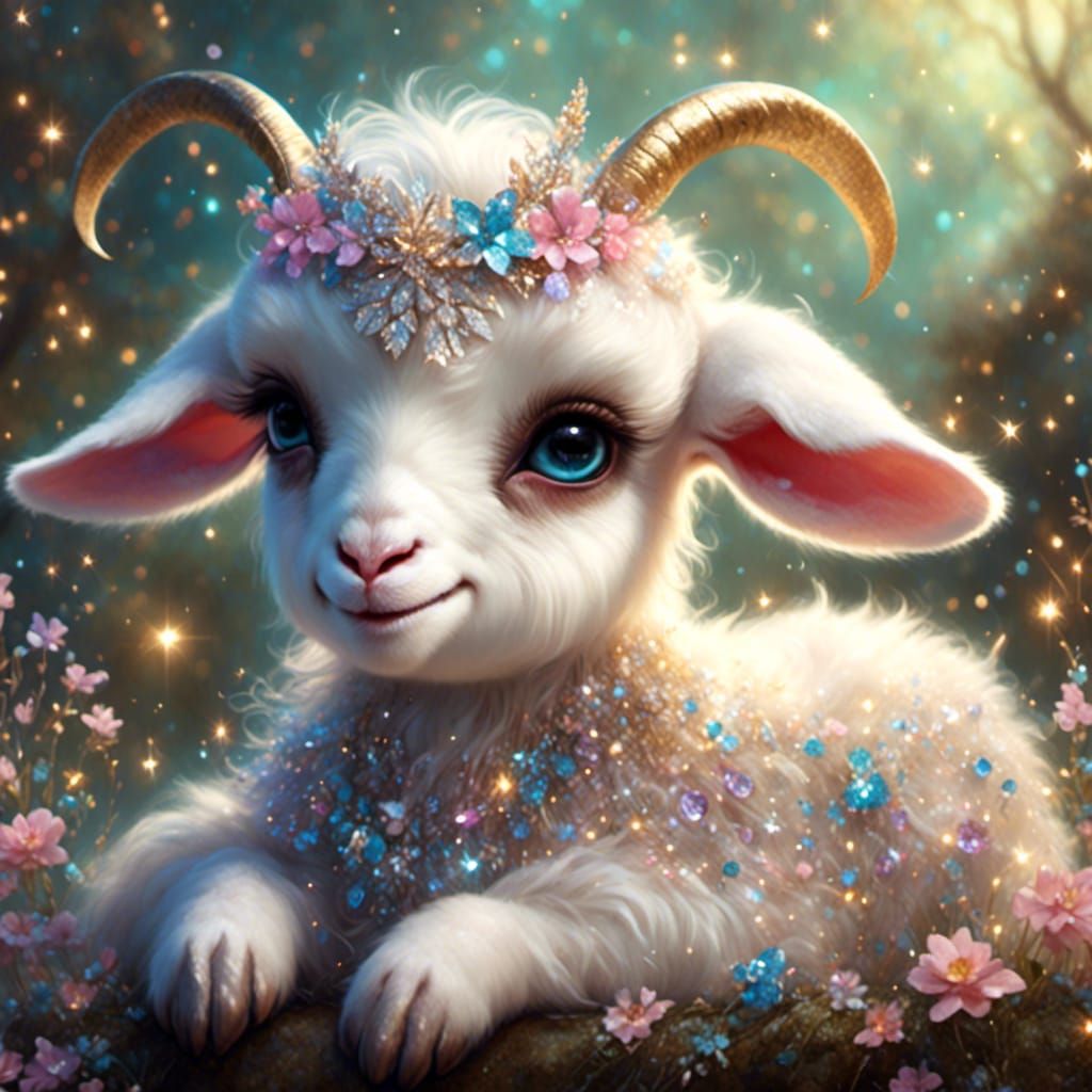 a cute Glitter baby goat getting cuddles sitting  by @Wildstorm