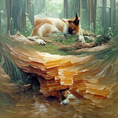 Salty Canaan dog in a forest