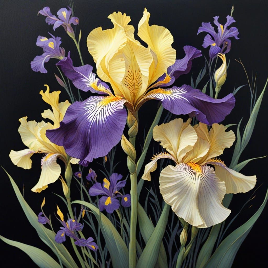 delicate purple, yellow and garnet iris flower  by @Mapont