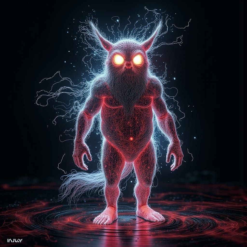 <lora:FolkDrawFlux:1.0> Quirky Quasar: A cosmic being who communicates through bursts of light and sound, always leaving observers baffled;...